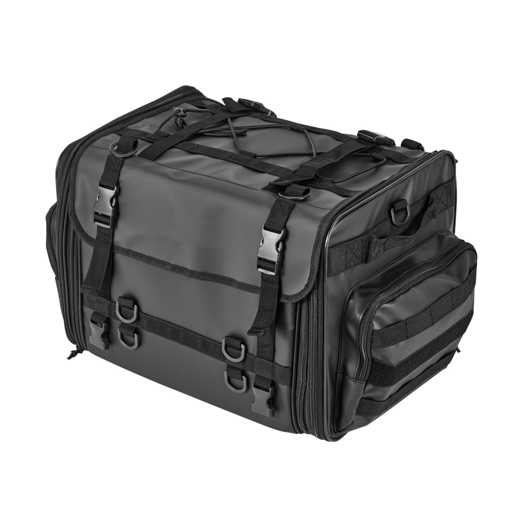 40-60L Expandable Motorcycle Tail Bag - Waterproof Rear Seat Luggage with Rain Cover & Shoulder Straps for Touring, Cruiser & Dirt Bikes