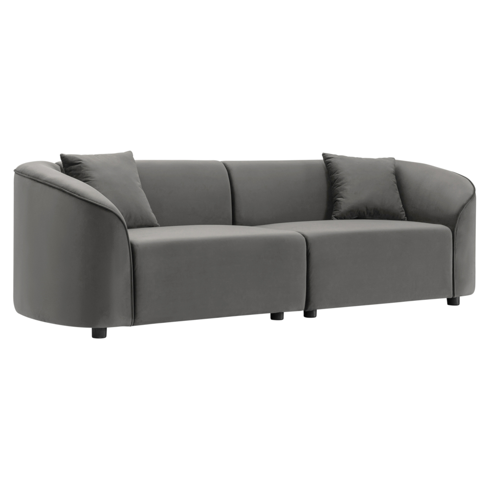 87" Curved Contemporary Sofa in Sleek Grey: Plush Velvet Seating, Streamlined Design, and Durable Frame – Ideal for Stylish Living Spaces