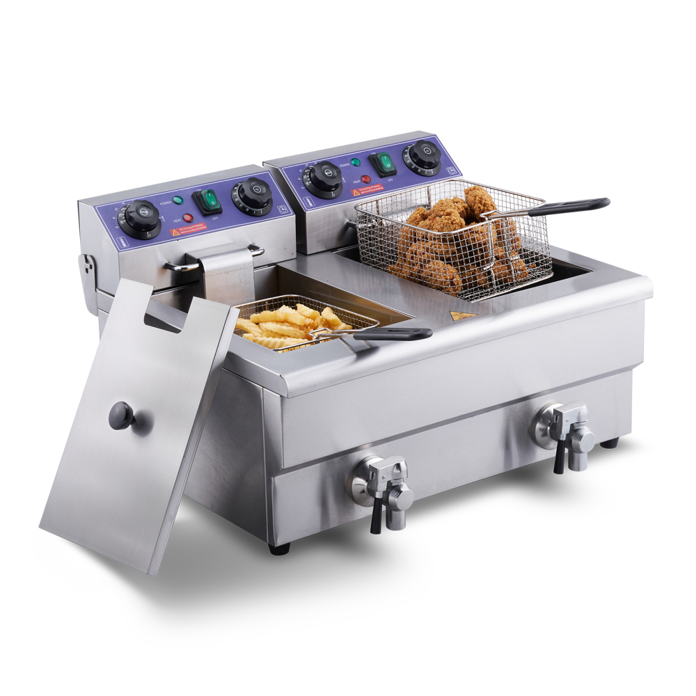 3000W Commercial Electric Deep Fryer with Dual Tanks, Stainless Steel Countertop French Fryer for Restaurant & Home Use