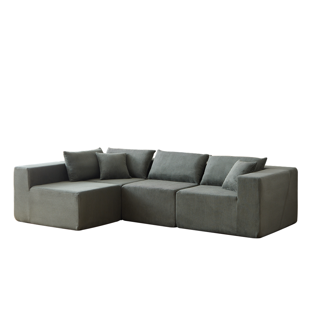 104" Corduroy Modular L-Shaped Sectional Sofa, Luxury Floor Couch Set, No Assembly Required Foam-Filled Living Room Furniture