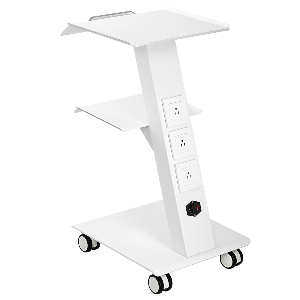 3-Tier Rolling Lab Cart with Power Outlet - Heavy Duty Stainless Steel Utility Trolley for Medical, Salon & Clinic Use