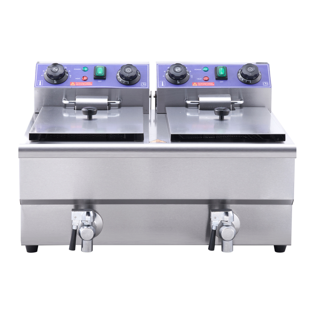 3000W Commercial Electric Deep Fryer with Dual Tanks, Stainless Steel Countertop French Fryer for Restaurant & Home Use