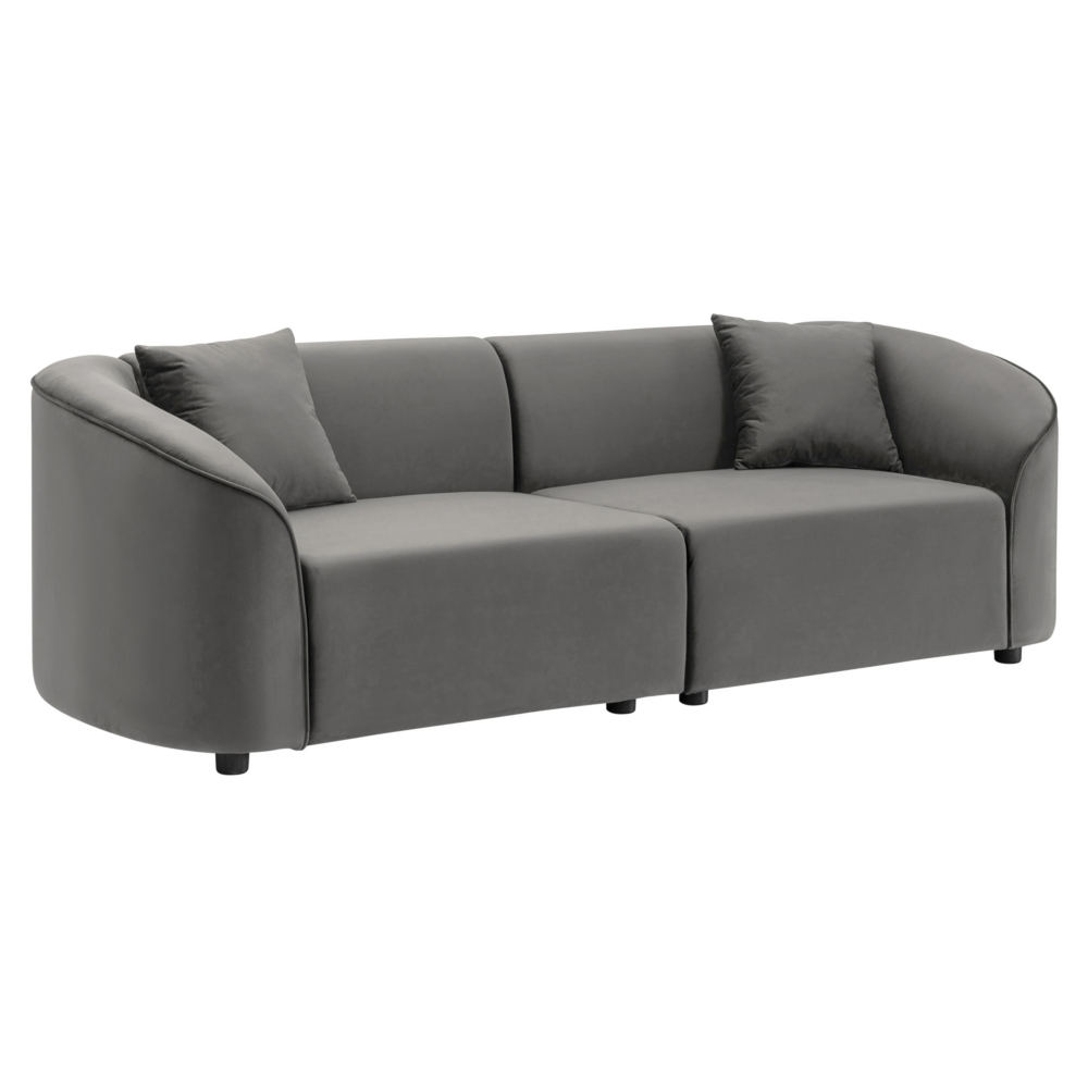 87" Curved Contemporary Sofa in Sleek Grey: Plush Velvet Seating, Streamlined Design, and Durable Frame – Ideal for Stylish Living Spaces
