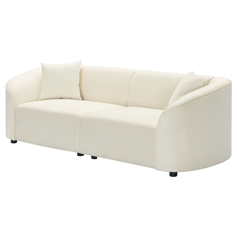 87" Curved Contemporary Sofa in Off-White Velvet: Plush 3-Seater Sectional for Modern Living Room Decor
