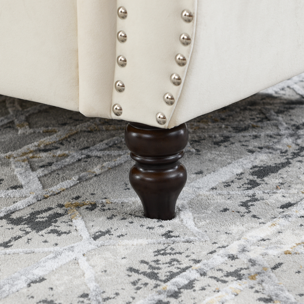 Elegant Beige Velvet Chesterfield Sofa Set with Nailhead Trim - Classic Tufted Living Room Furniture Collection