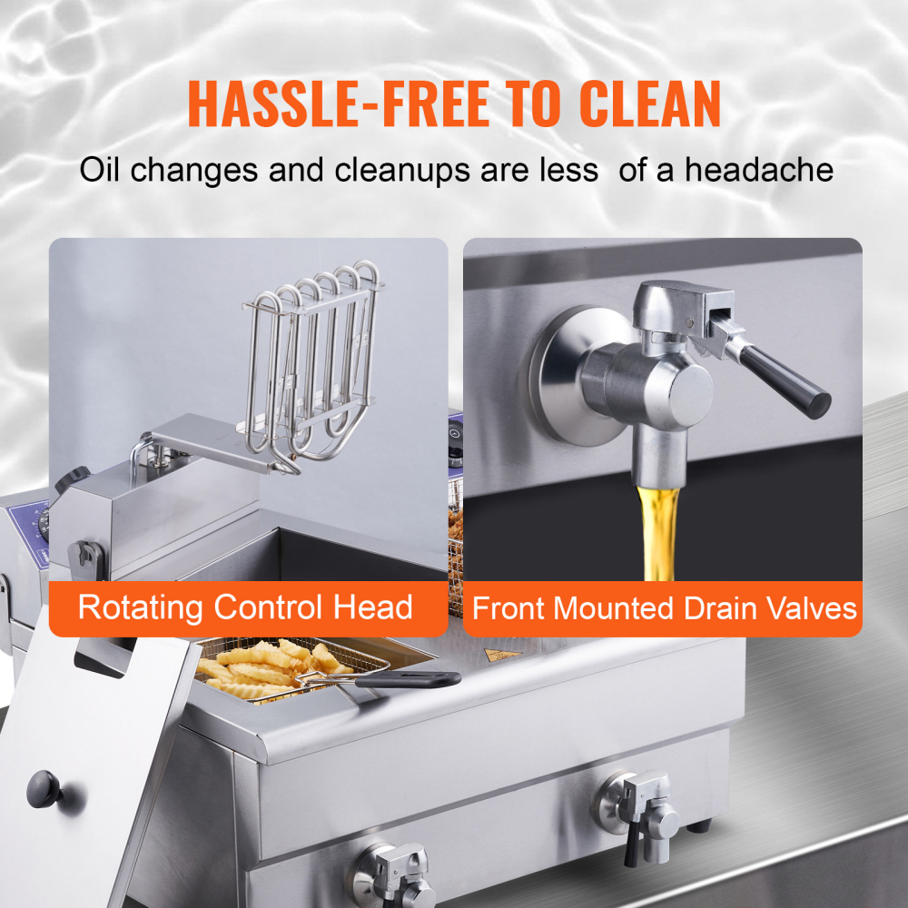 3000W Commercial Electric Deep Fryer with Dual Tanks, Stainless Steel Countertop French Fryer for Restaurant & Home Use