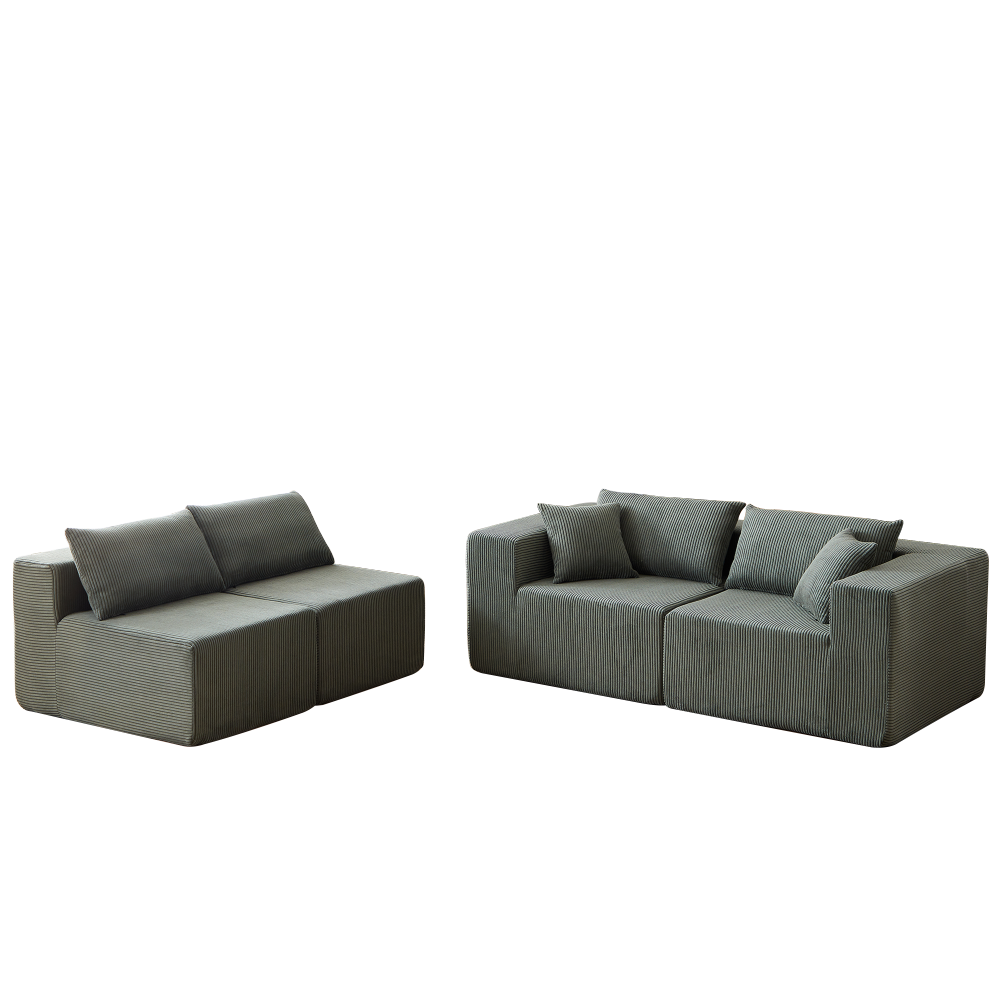 104" Corduroy Modular L-Shaped Sectional Sofa, Luxury Floor Couch Set, No Assembly Required Foam-Filled Living Room Furniture