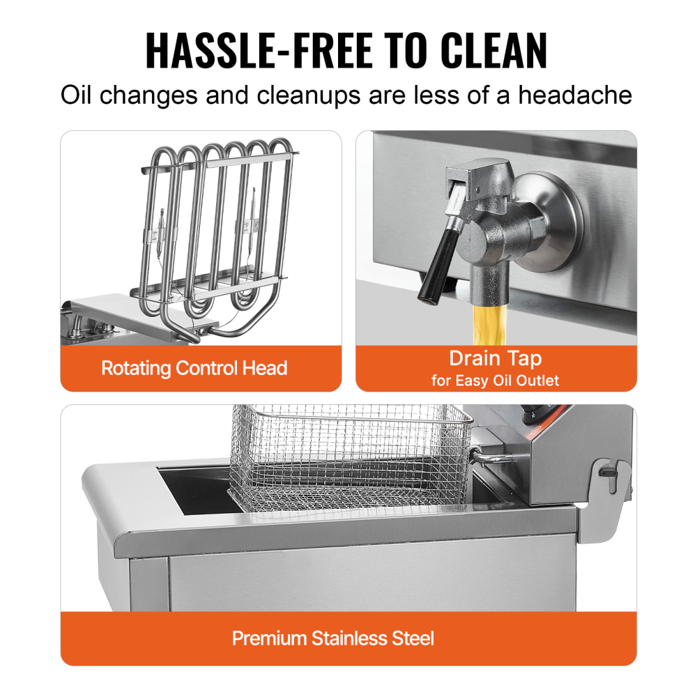 3000W Commercial Electric Deep Fryer with Dual Tanks, Stainless Steel Countertop French Fryer for Restaurant & Home Use