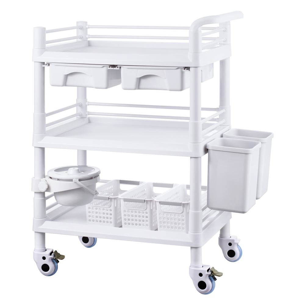 3-Tier Mobile Medical Cart with Drawers & Bins - Heavy Duty Lab Rolling Utility Trolley for Clinic, Salon & Office