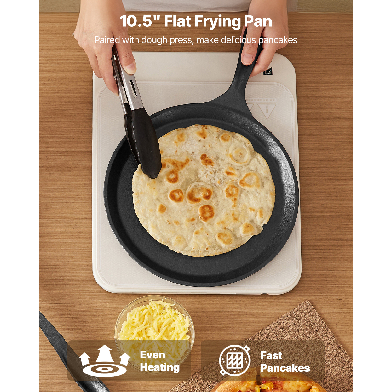 10-Inch Heavy Duty Cast Iron Tortilla Press & Flat Frying Pan Set - Non-Stick Roti Maker for Homemade Tacos, Chapati, and Flatbreads