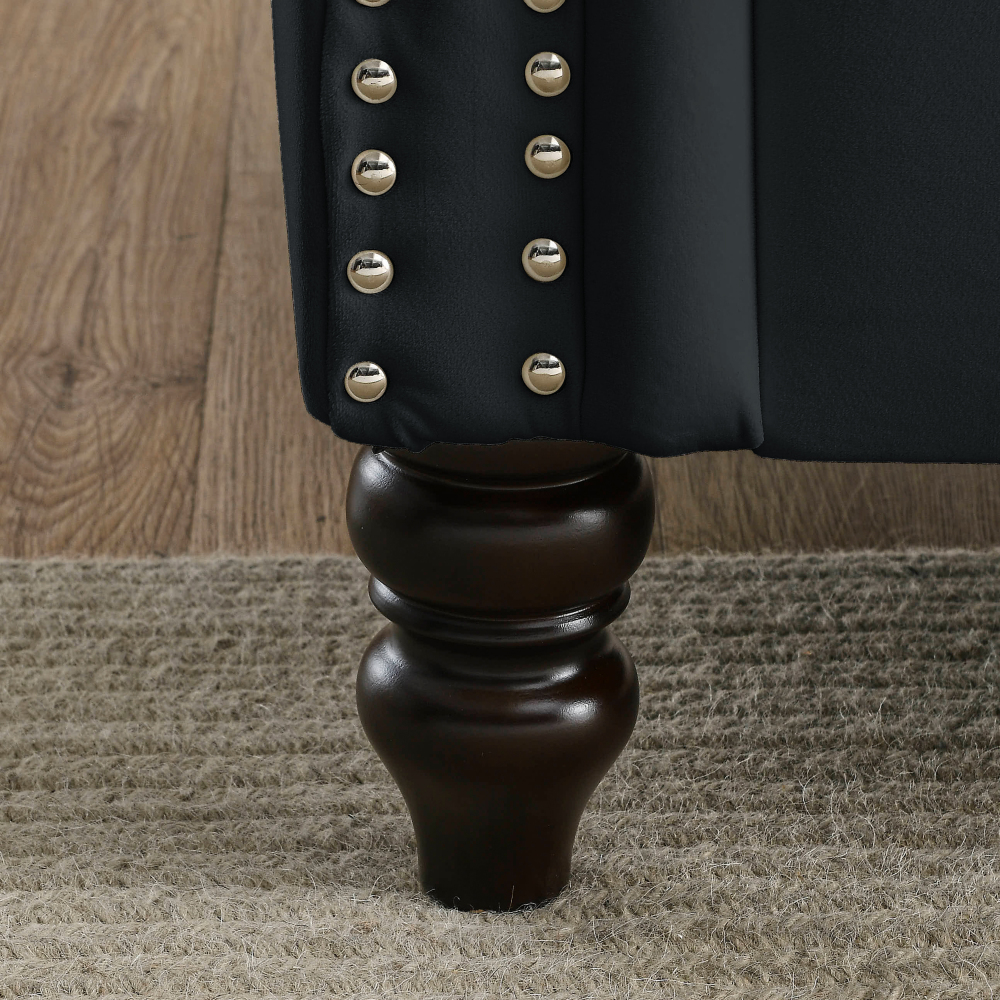 79" Black Velvet Chesterfield Sofa, Tufted 3-Seater Couch with Rolled Arms & Nailhead Trim for Living Room
