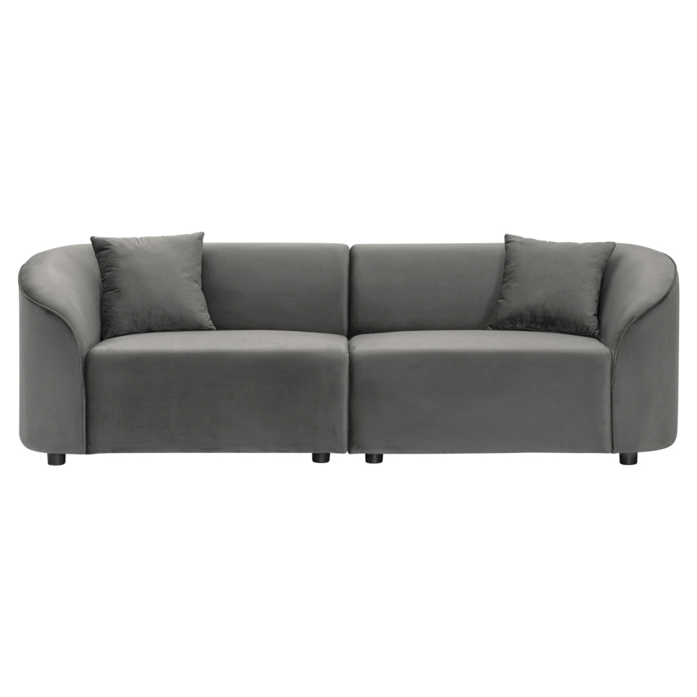 87" Curved Contemporary Sofa in Sleek Grey: Plush Velvet Seating, Streamlined Design, and Durable Frame – Ideal for Stylish Living Spaces