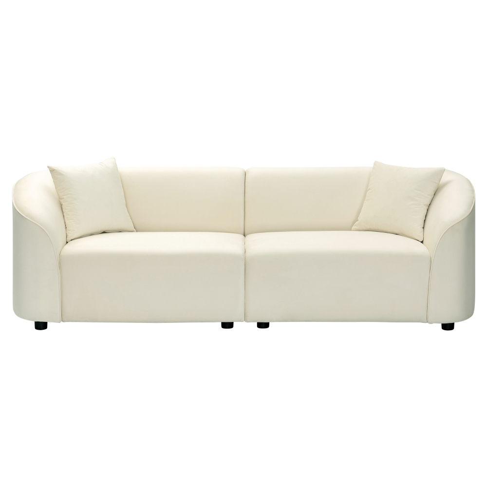 87" Curved Contemporary Sofa in Off-White Velvet: Plush 3-Seater Sectional for Modern Living Room Decor
