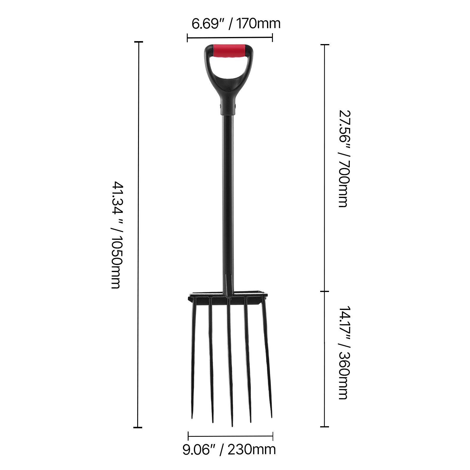5 Tines Heavy Duty Garden Fork - 41 Inch Metal Handle Spading Pitchfork with Ergonomic Y Grip for Soil Aeration & Digging