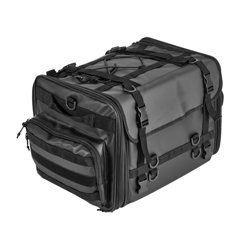 40-60L Expandable Motorcycle Tail Bag - Waterproof Rear Seat Luggage with Rain Cover & Shoulder Straps for Touring, Cruiser & Dirt Bikes