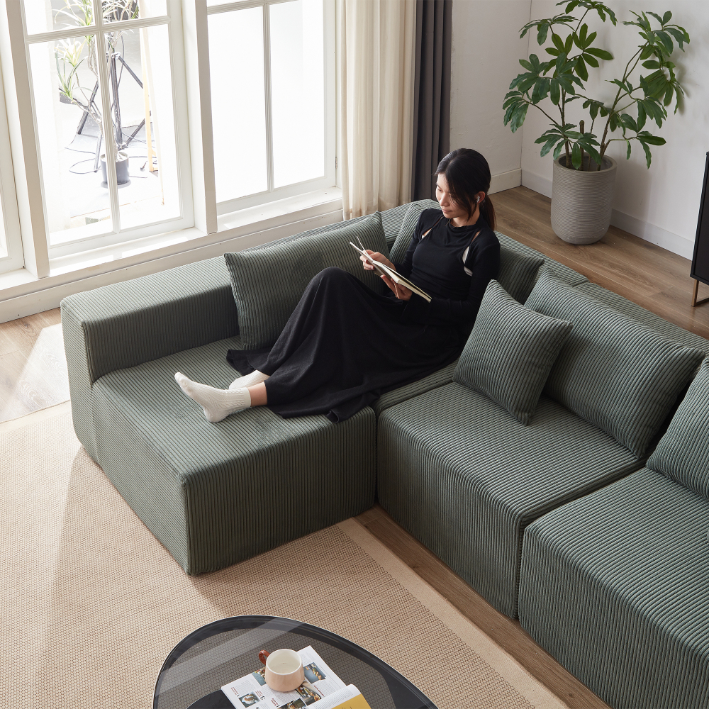 104" Corduroy Modular L-Shaped Sectional Sofa, Luxury Floor Couch Set, No Assembly Required Foam-Filled Living Room Furniture