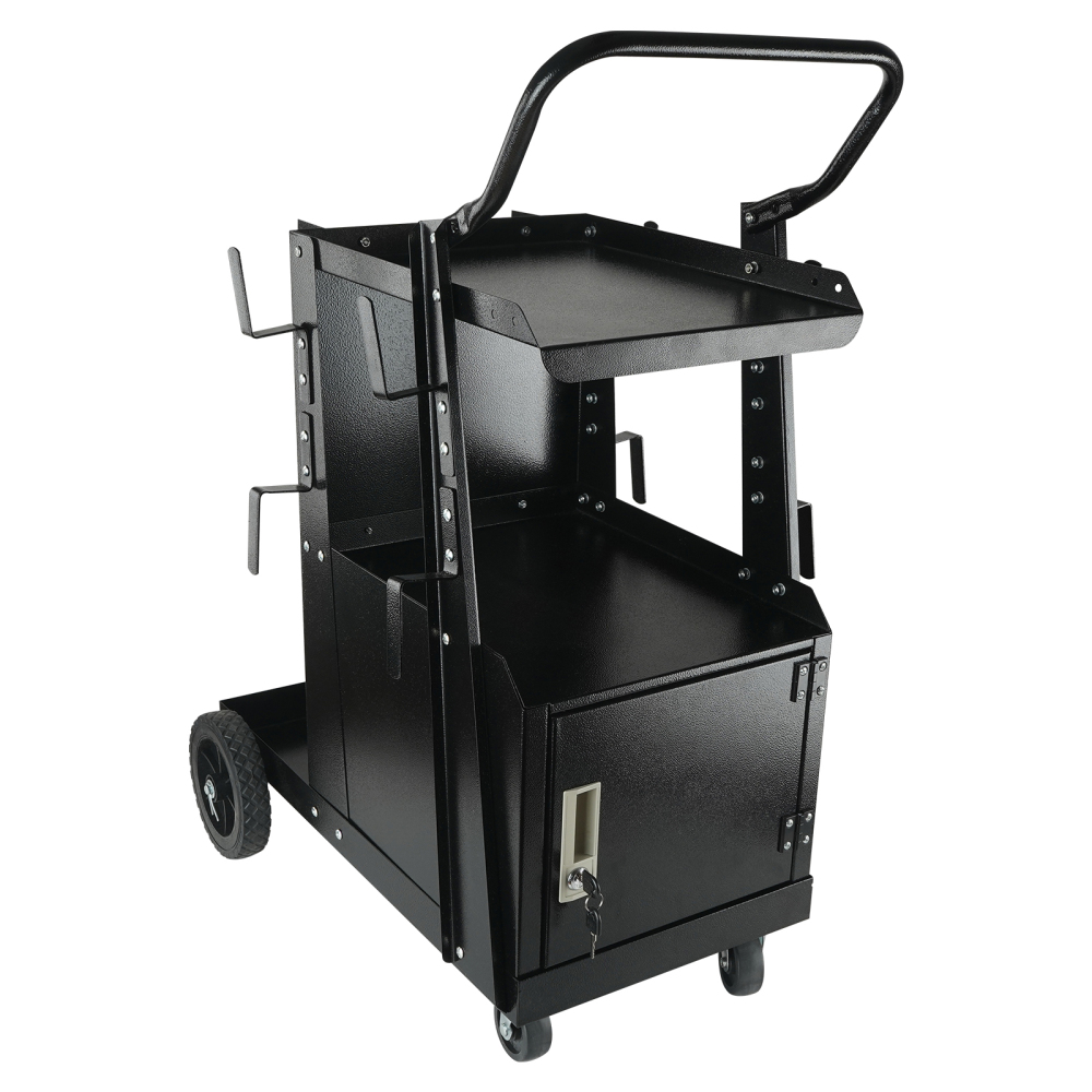 Heavy Duty Welding Cart with Lockable Storage Cabinet & Gas Cylinder Holder, Mobile Welder Stand for TIG/MIG/Plasma Cutter