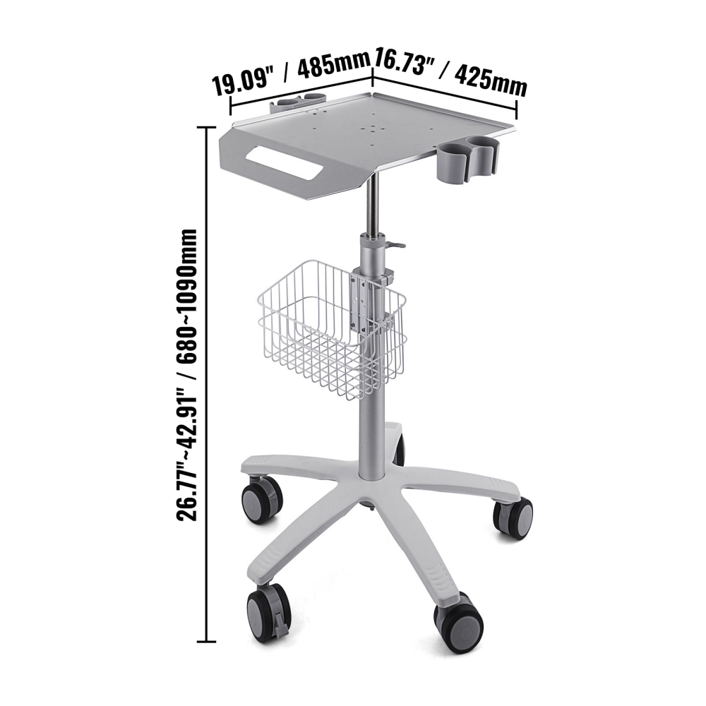 Height Adjustable Medical Cart with Wheels - Rolling Salon Station & Mobile Lab Trolley for Clinic, Beauty, and Spa