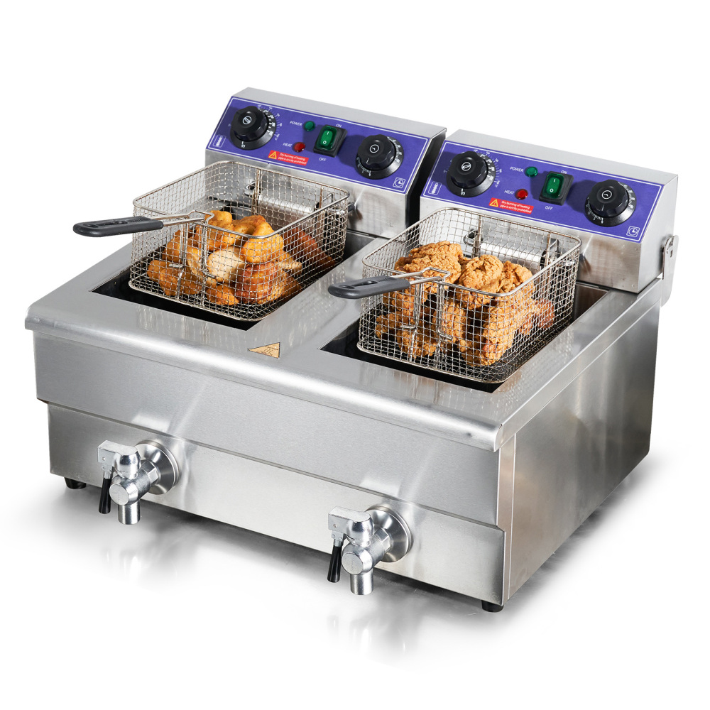 3000W Commercial Electric Deep Fryer with Dual Tanks, Stainless Steel Countertop French Fryer for Restaurant & Home Use