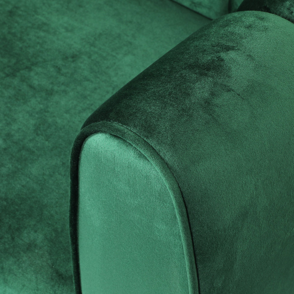 Miranda Emerald Velvet 3-Seater Sofa with Channel Stitching & Tapered Birch Wood Legs - Modern Glam Living Room Furniture