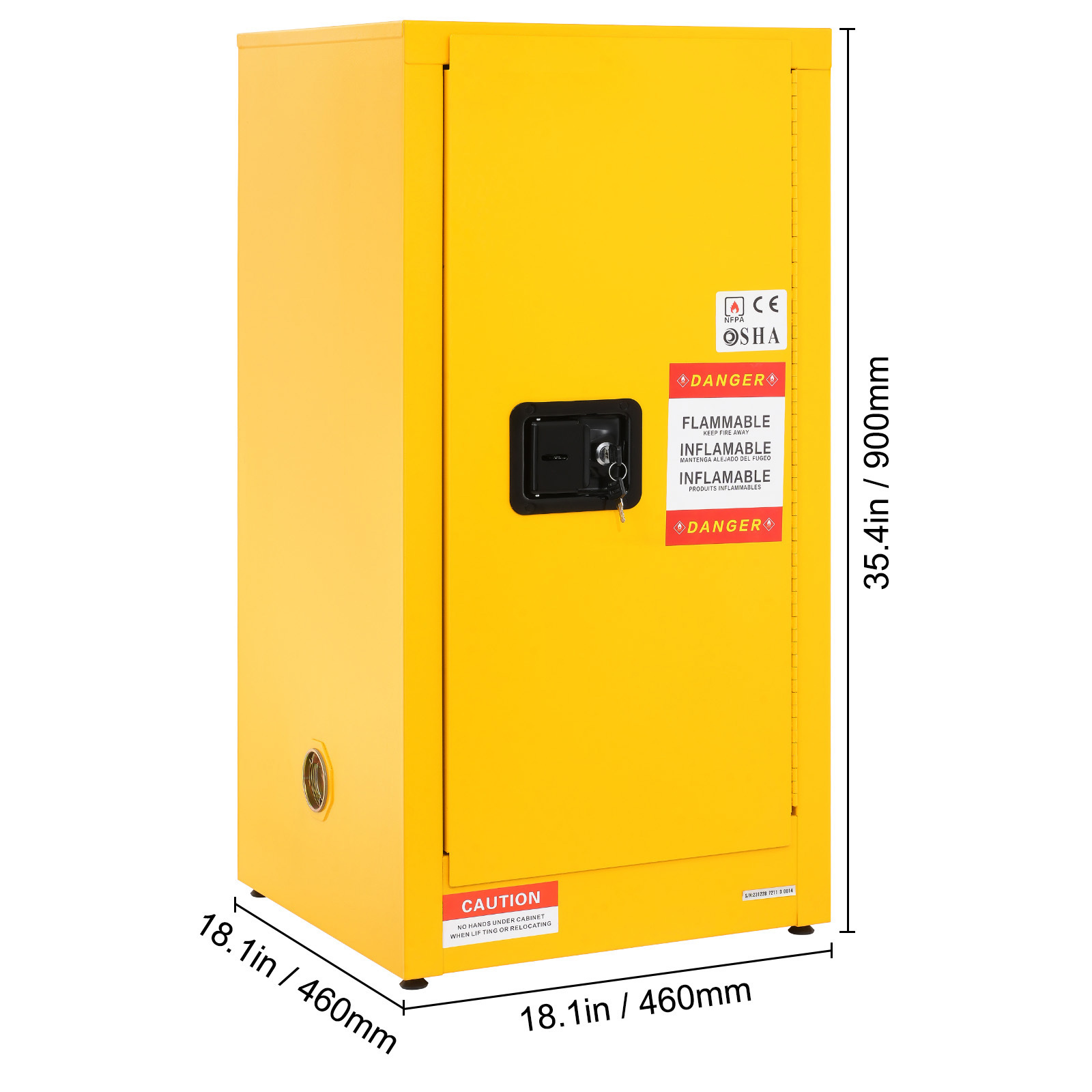 16 Gallon Flammable Storage Cabinet - Yellow Galvanized Steel Safety Locker with Adjustable Shelf & 3-Point Locking System for Industrial, Garage & Home Use