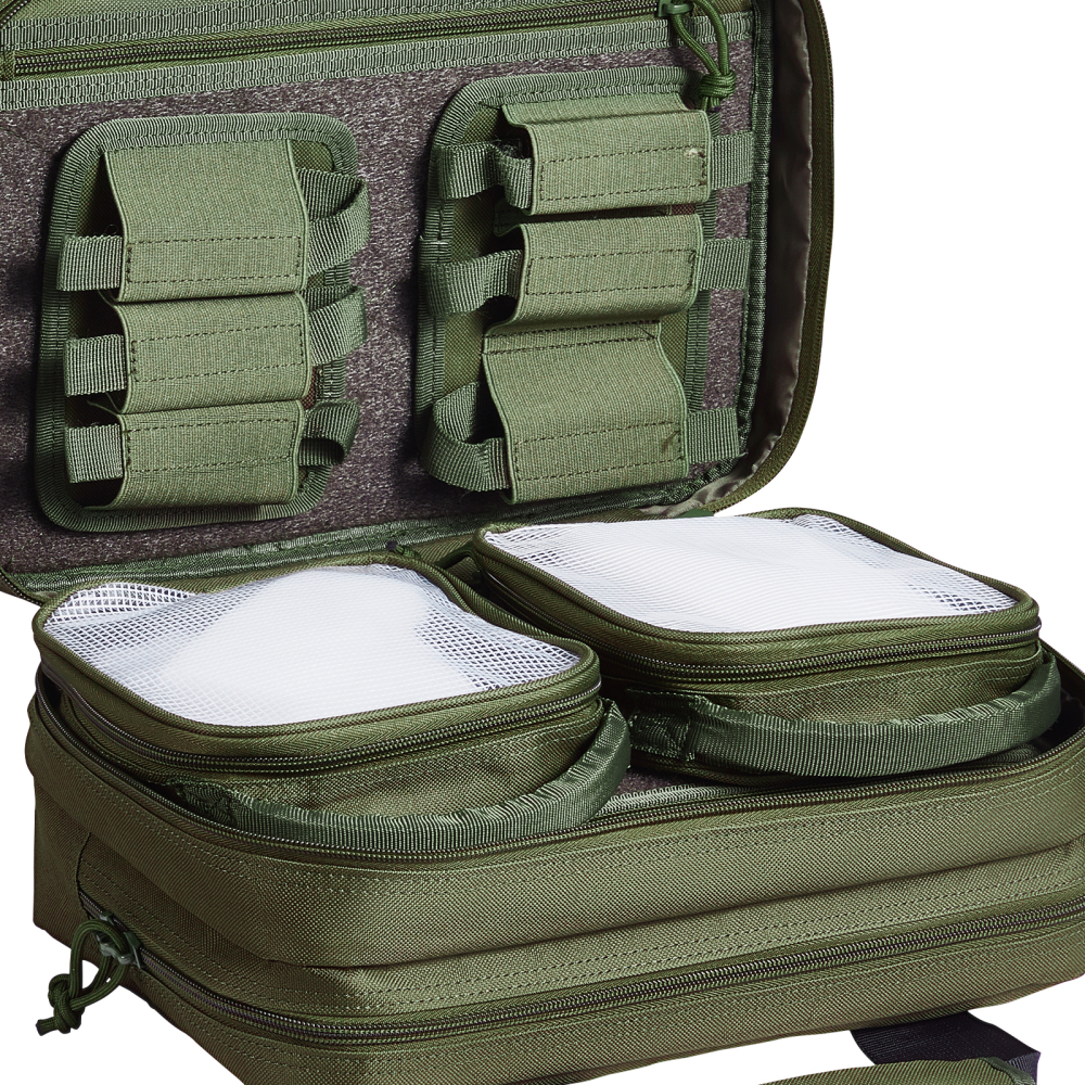 Tactical Range Bag for 2 Pistols - Heavy Duty Gun Case with Removable Mag Pouches, Lockable Zippers & Shoulder Strap for Outdoor Hunting and Shooting