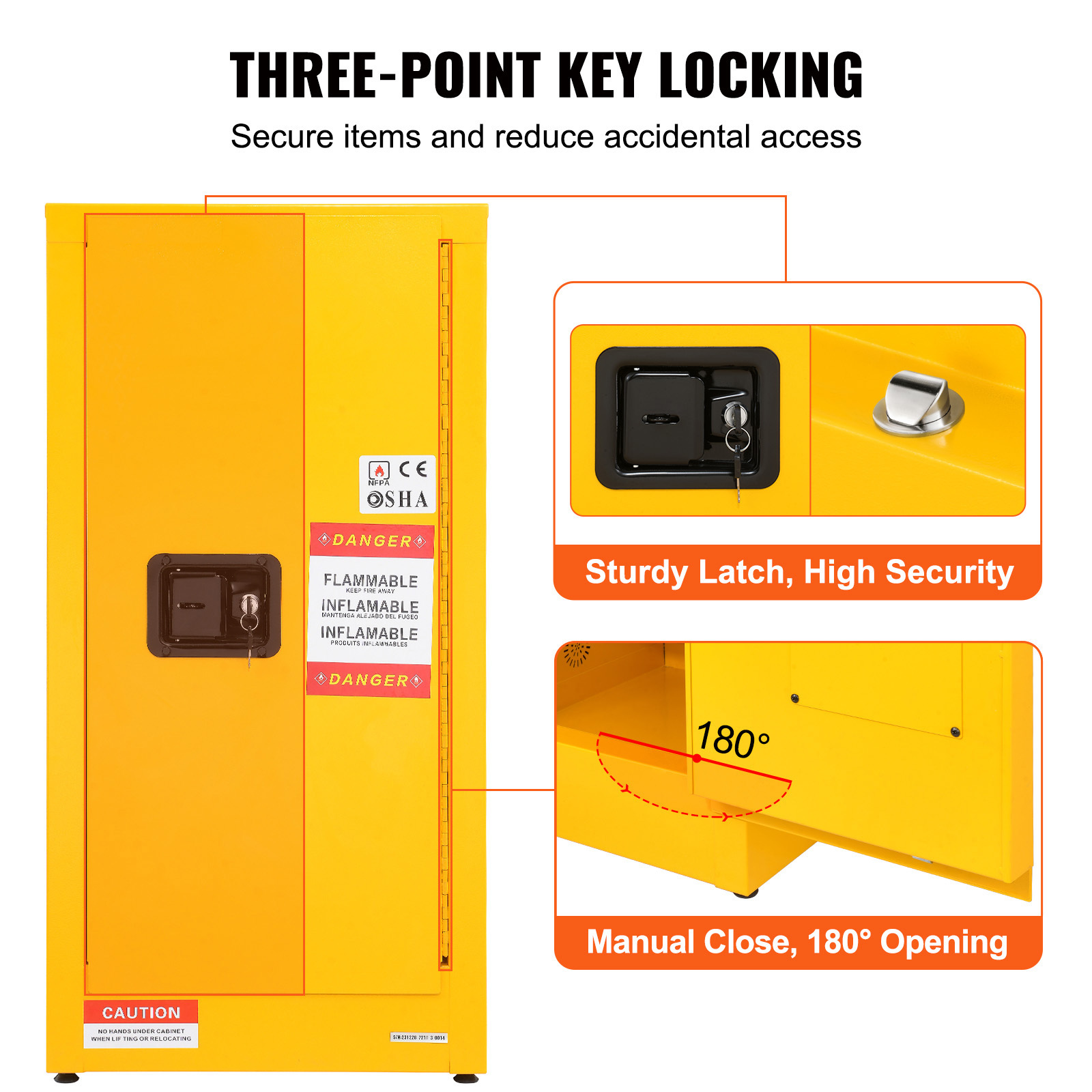 16 Gallon Flammable Storage Cabinet - Yellow Galvanized Steel Safety Locker with Adjustable Shelf & 3-Point Locking System for Industrial, Garage & Home Use