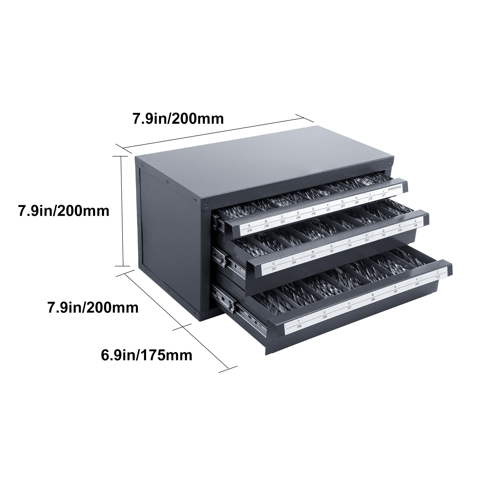 Industrial Steel Drill Bit Dispenser Cabinet - 3-Drawer A-Z Letter Size Tool Organizer with Ball-Bearing Slides & Labels