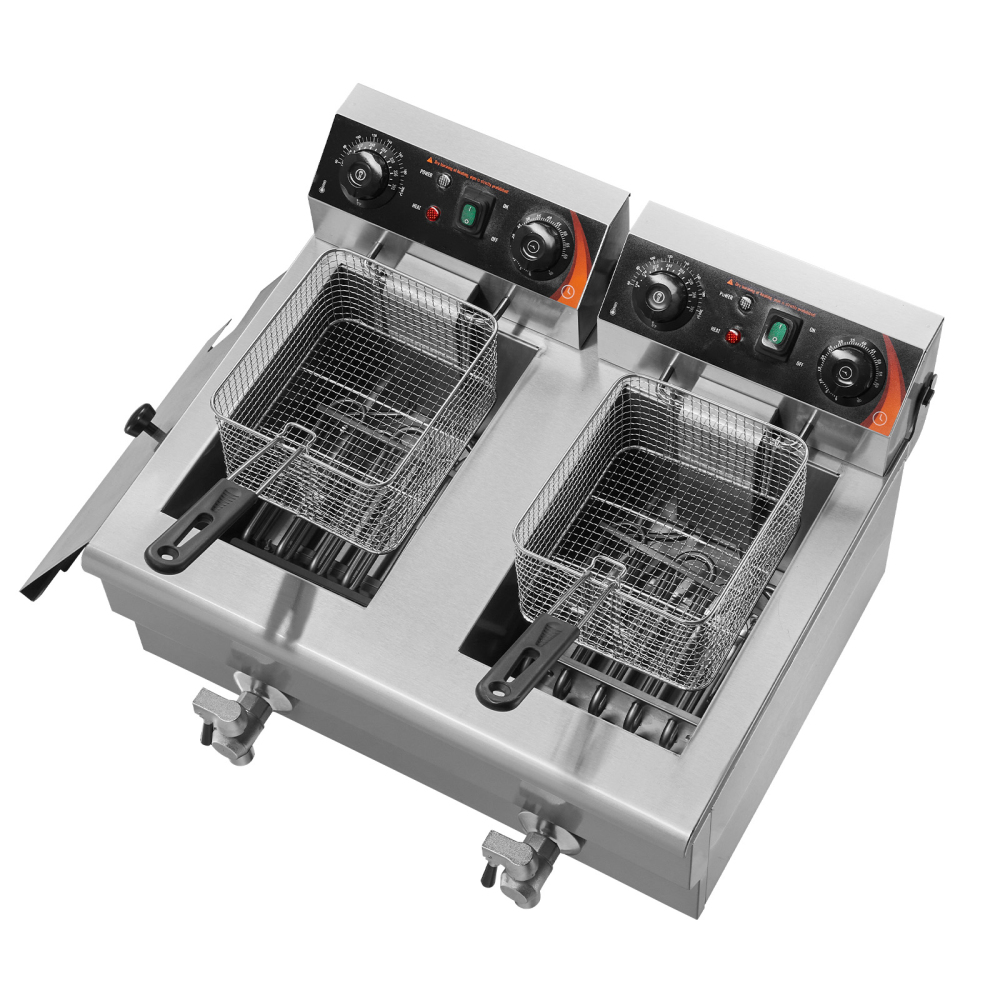 3000W Commercial Electric Deep Fryer with Dual Tanks, Stainless Steel Countertop French Fryer for Restaurant & Home Use