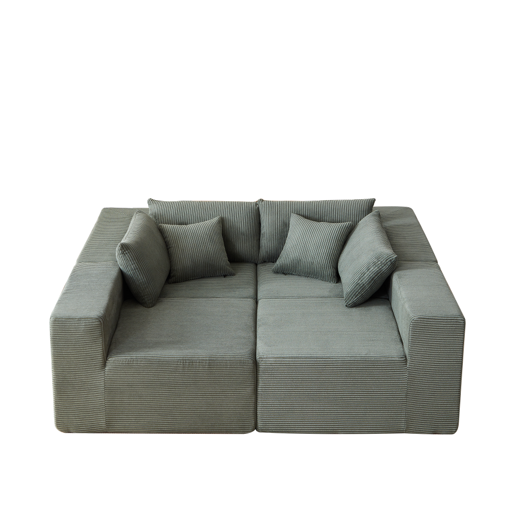 104" Corduroy Modular L-Shaped Sectional Sofa, Luxury Floor Couch Set, No Assembly Required Foam-Filled Living Room Furniture