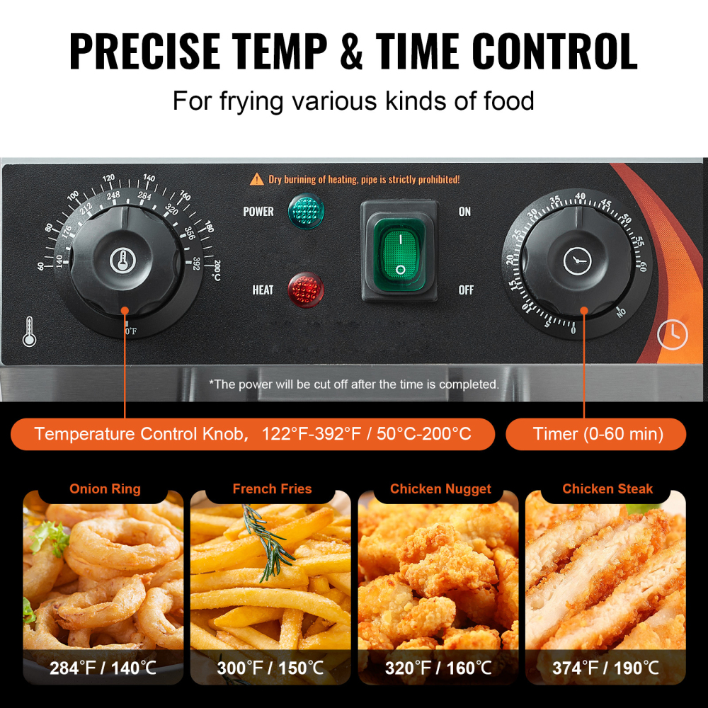 3000W Commercial Electric Deep Fryer with Dual Tanks, Stainless Steel Countertop French Fryer for Restaurant & Home Use