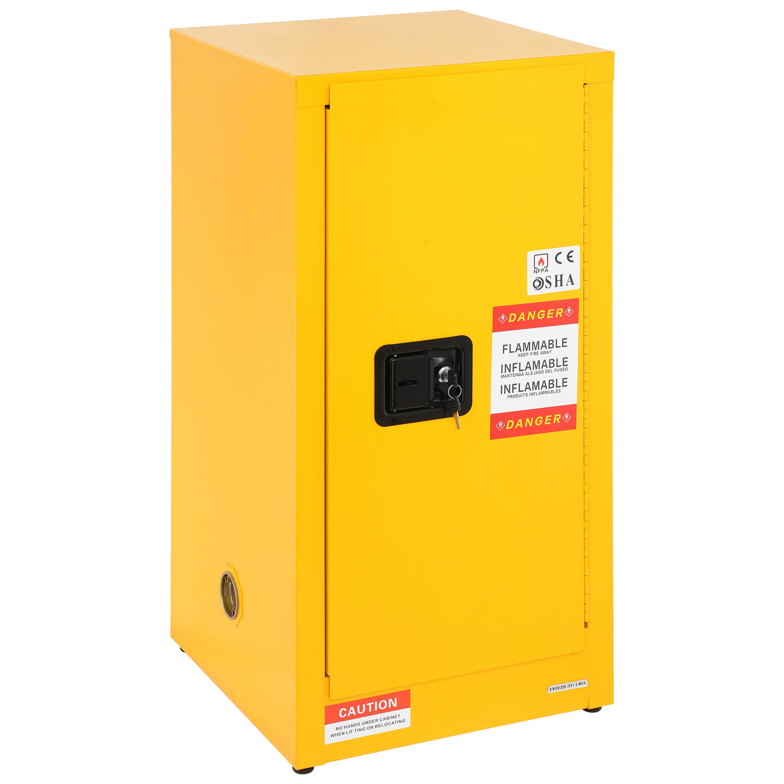 16 Gallon Flammable Storage Cabinet - Yellow Galvanized Steel Safety Locker with Adjustable Shelf & 3-Point Locking System for Industrial, Garage & Home Use