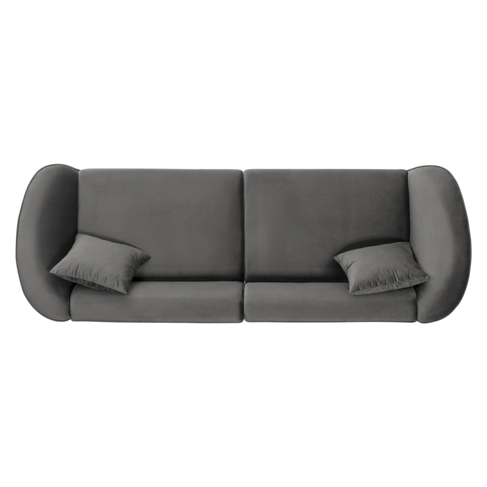 87" Curved Contemporary Sofa in Sleek Grey: Plush Velvet Seating, Streamlined Design, and Durable Frame – Ideal for Stylish Living Spaces