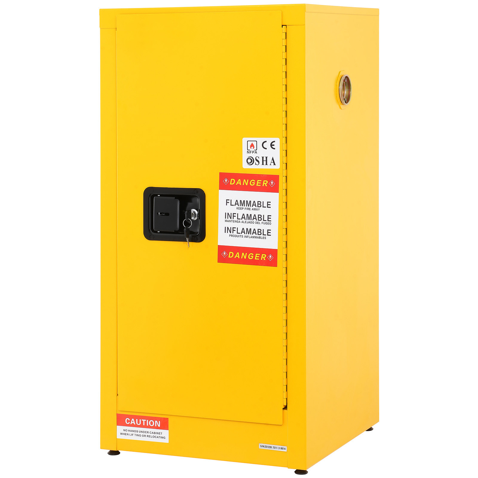 16 Gallon Flammable Storage Cabinet - Yellow Galvanized Steel Safety Locker with Adjustable Shelf & 3-Point Locking System for Industrial, Garage & Home Use