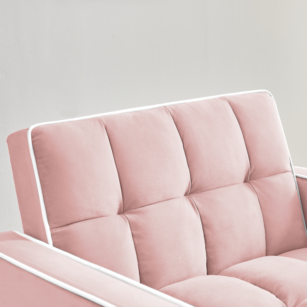 Pink Velvet Convertible Sleeper Chair with Adjustable Back & Storage Pocket - Modern Folding Sofa Bed for Small Spaces