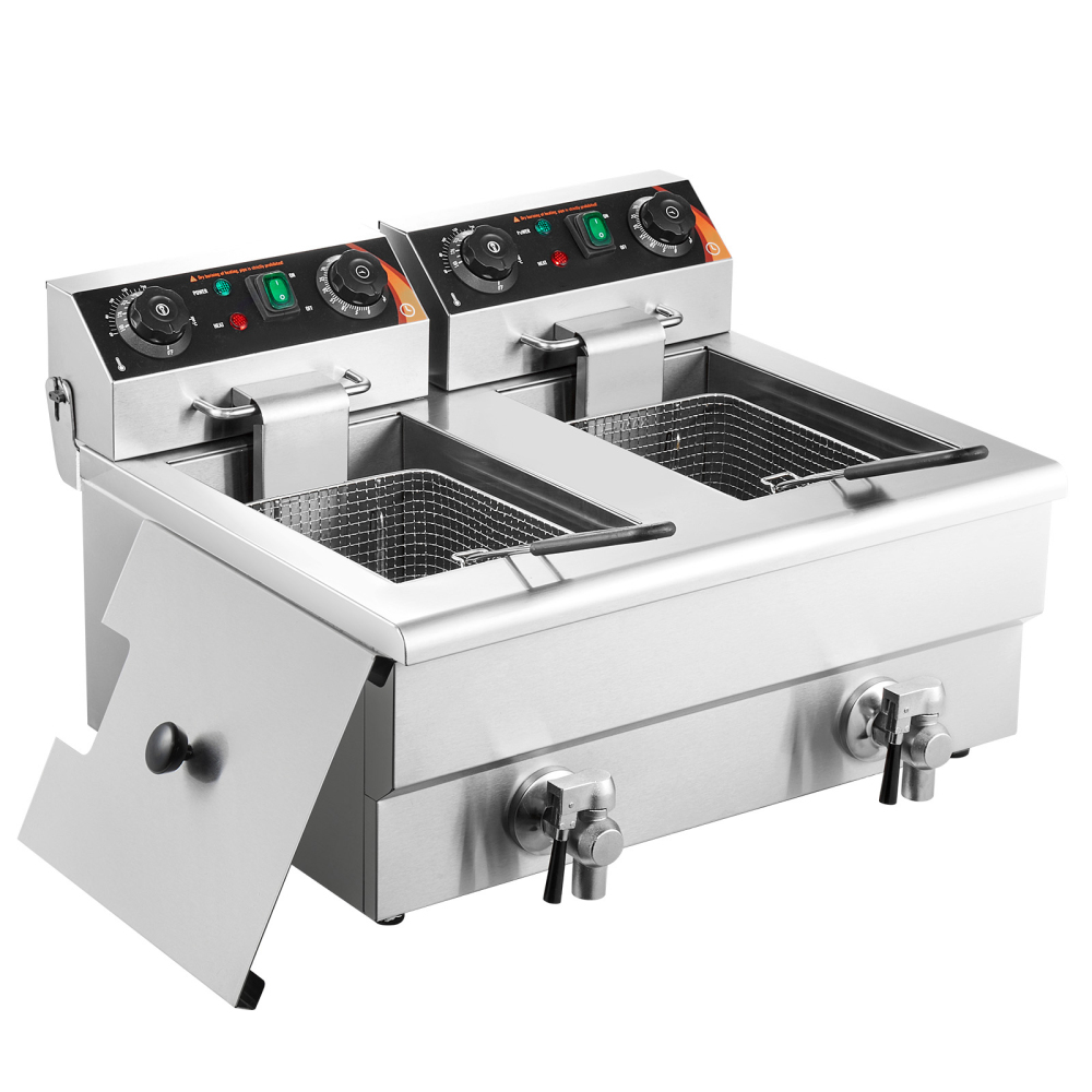 3000W Commercial Electric Deep Fryer with Dual Tanks, Stainless Steel Countertop French Fryer for Restaurant & Home Use