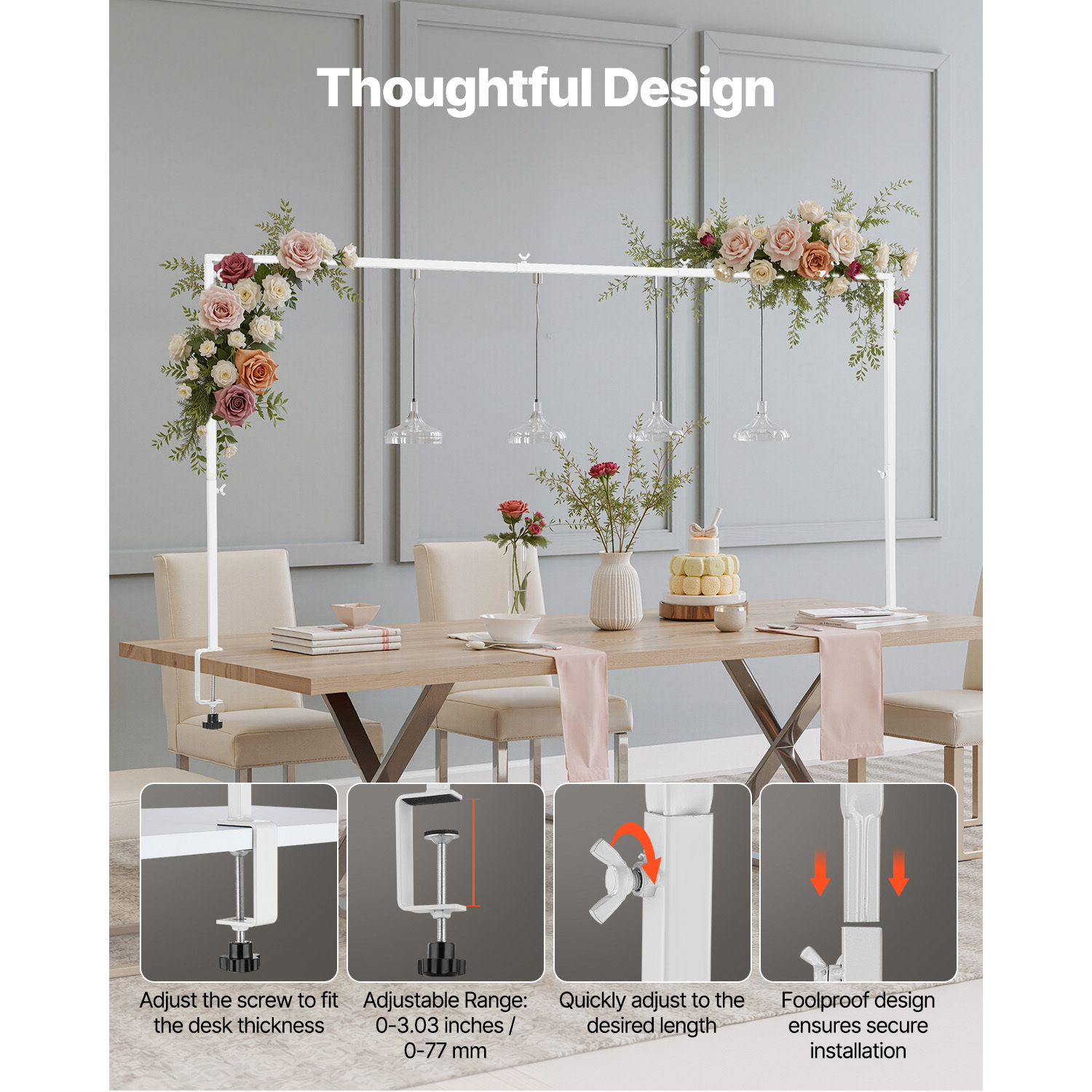 Adjustable Over The Table Rod Stand with Clamps - Heavy Duty Square Metal Frame for Balloon Arch & Party Decorations (28-98 in Length)
