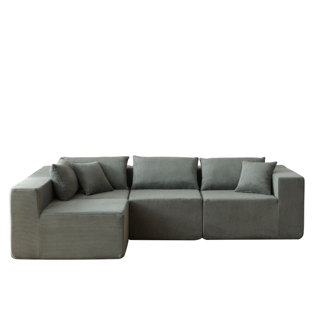 104" Corduroy Modular L-Shaped Sectional Sofa, Luxury Floor Couch Set, No Assembly Required Foam-Filled Living Room Furniture