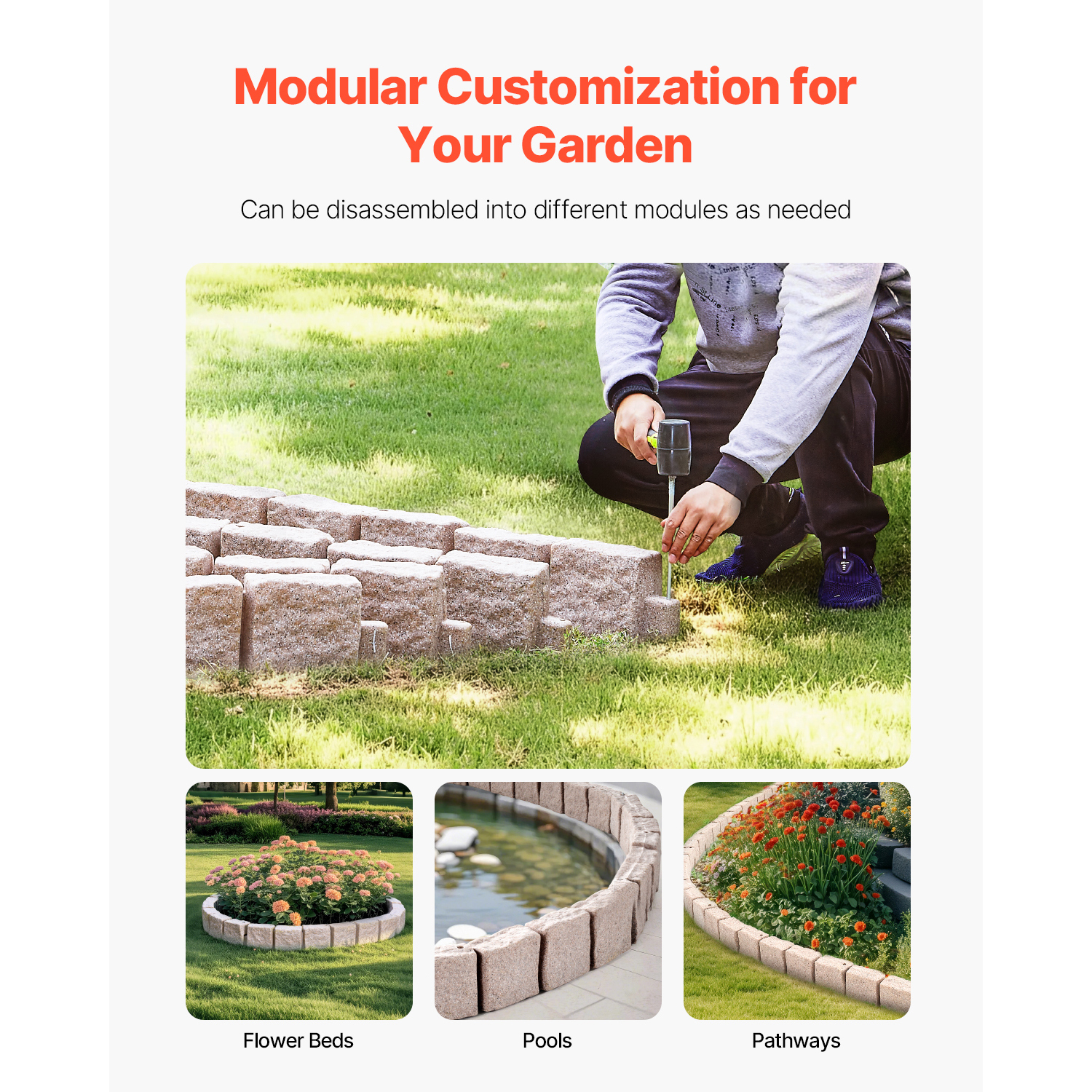 46.8" Brown Faux Stone Landscape Edging Kit - Realistic No-Dig Lawn Border with Anchors