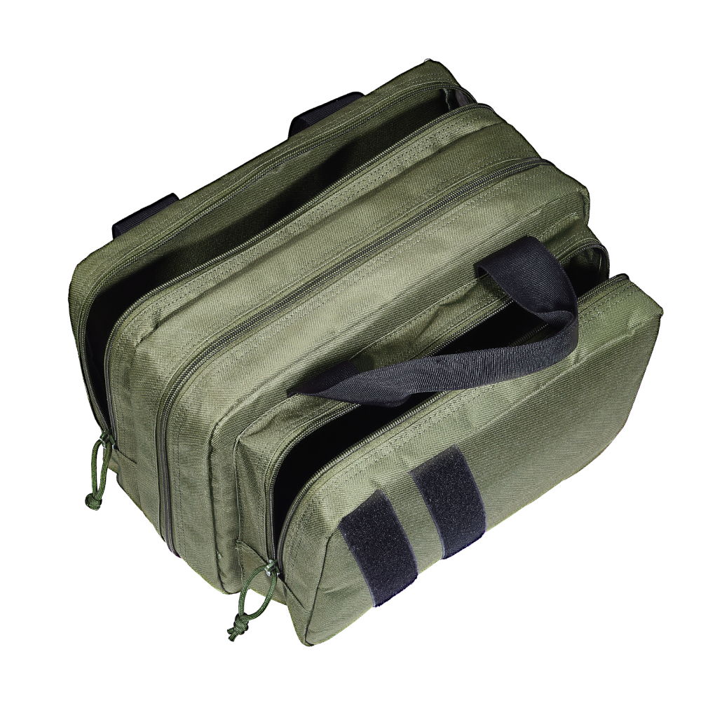 Tactical Range Bag for 2 Pistols - Heavy Duty Gun Case with Removable Mag Pouches, Lockable Zippers & Shoulder Strap for Outdoor Hunting and Shooting
