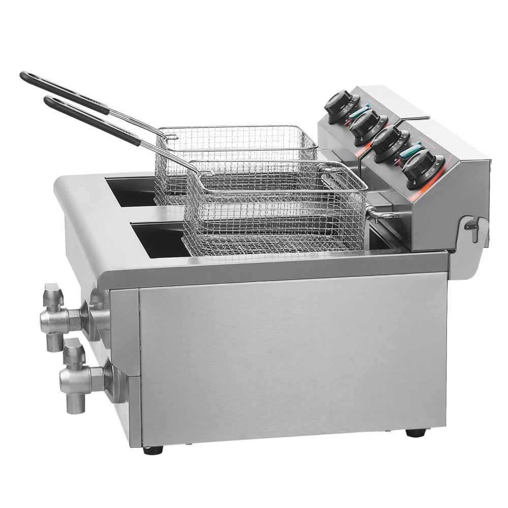 3000W Commercial Electric Deep Fryer with Dual Tanks, Stainless Steel Countertop French Fryer for Restaurant & Home Use