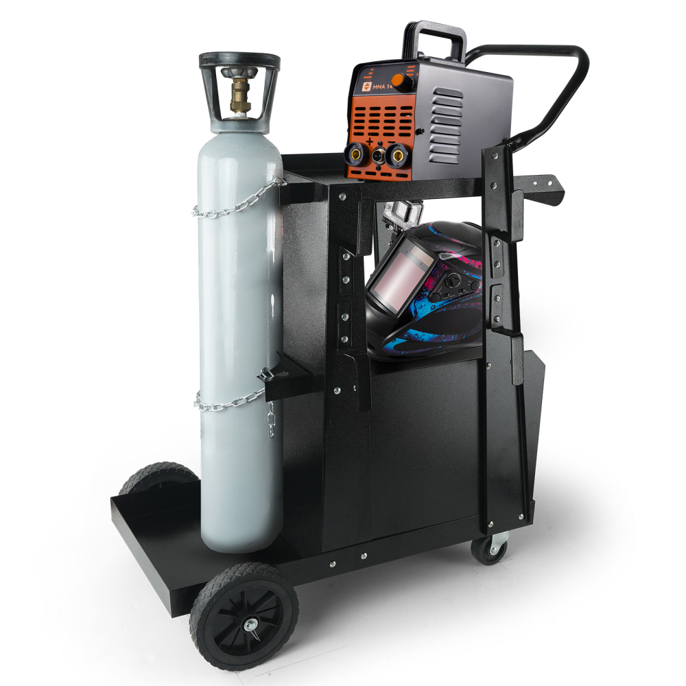 Heavy Duty Welding Cart with Lockable Storage Cabinet & Gas Cylinder Holder, Mobile Welder Stand for TIG/MIG/Plasma Cutter