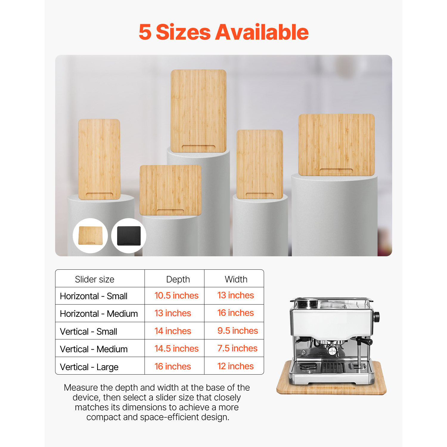 Bamboo Kitchen Appliance Slider - Heavy Duty Rolling Tray for Countertop Organization