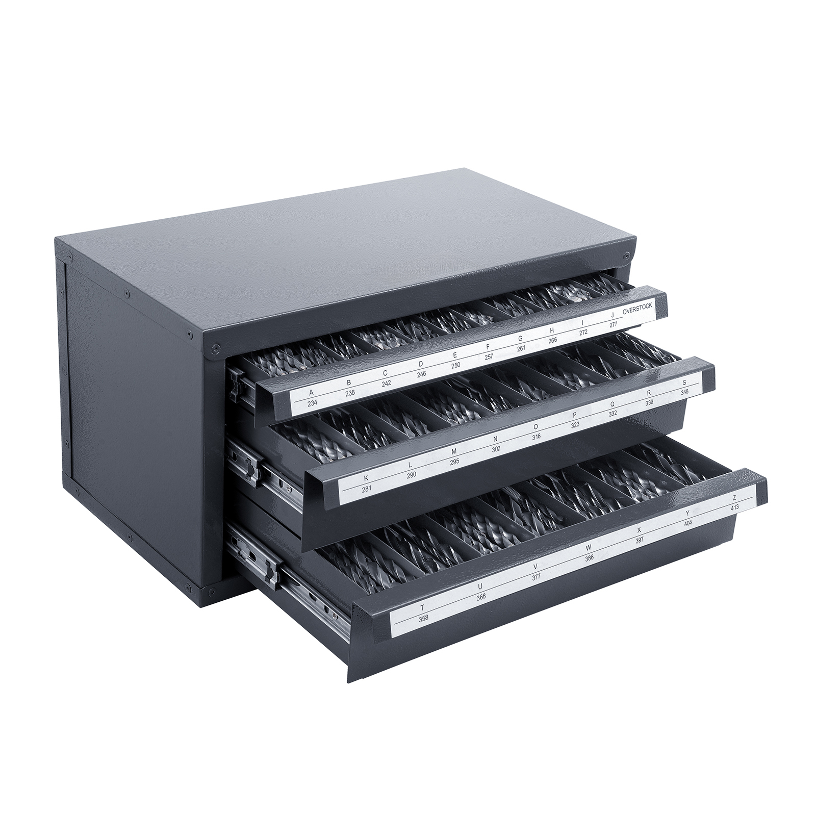 Industrial Steel Drill Bit Dispenser Cabinet - 3-Drawer A-Z Letter Size Tool Organizer with Ball-Bearing Slides & Labels