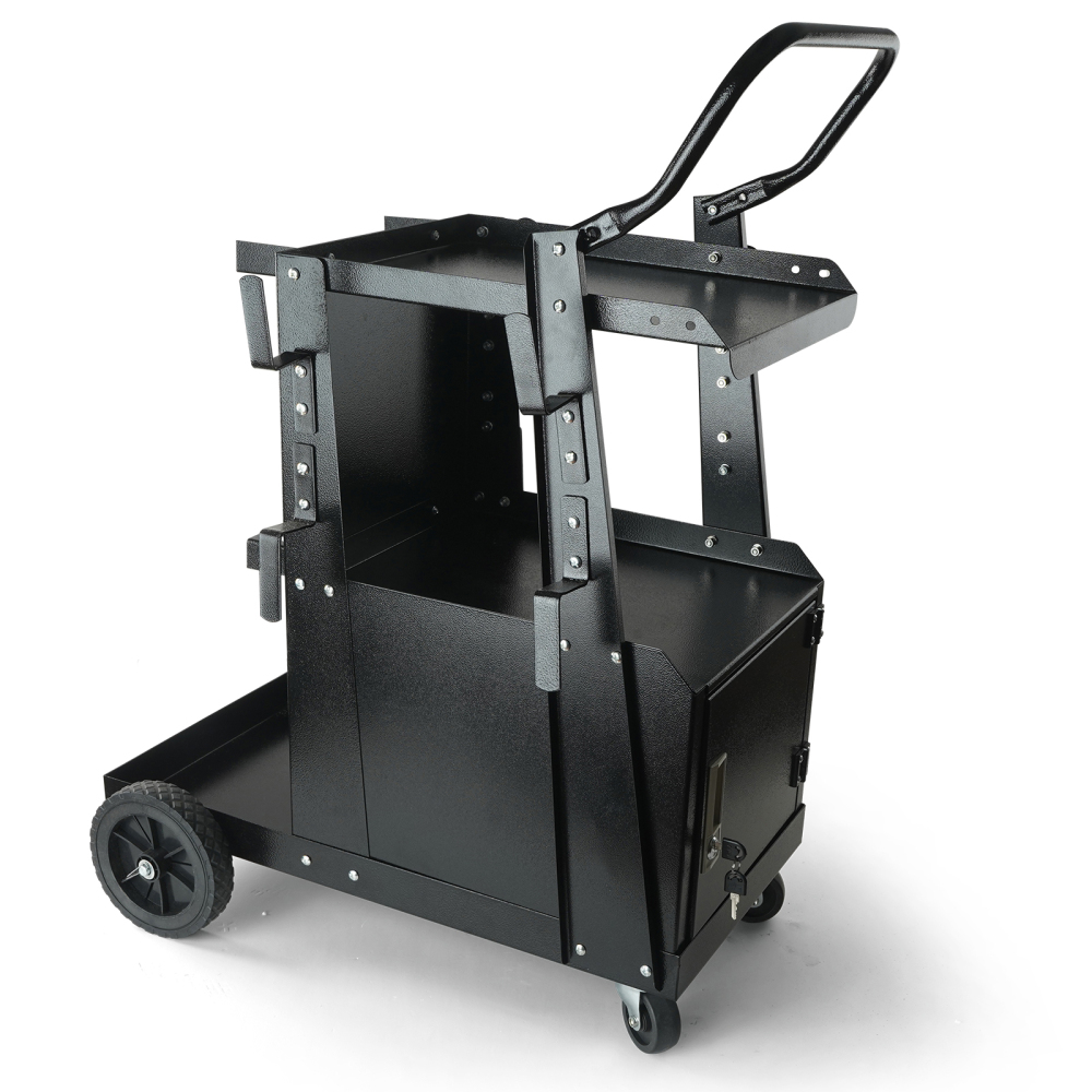 Heavy Duty Welding Cart with Lockable Storage Cabinet & Gas Cylinder Holder, Mobile Welder Stand for TIG/MIG/Plasma Cutter