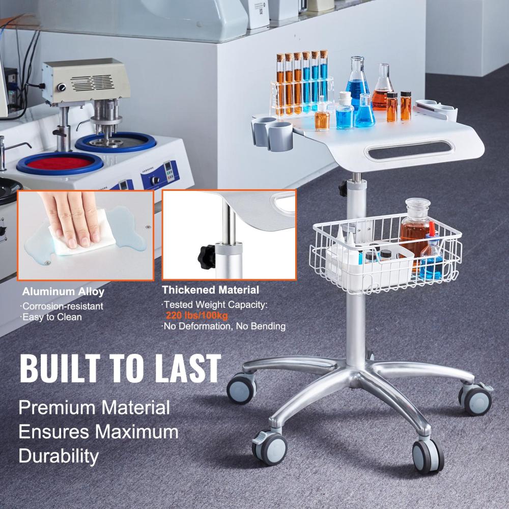 Height Adjustable Medical Cart with Wheels - Rolling Salon Station & Mobile Lab Trolley for Clinic, Beauty, and Spa