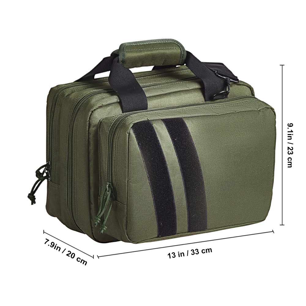 Tactical Range Bag for 2 Pistols - Heavy Duty Gun Case with Removable Mag Pouches, Lockable Zippers & Shoulder Strap for Outdoor Hunting and Shooting