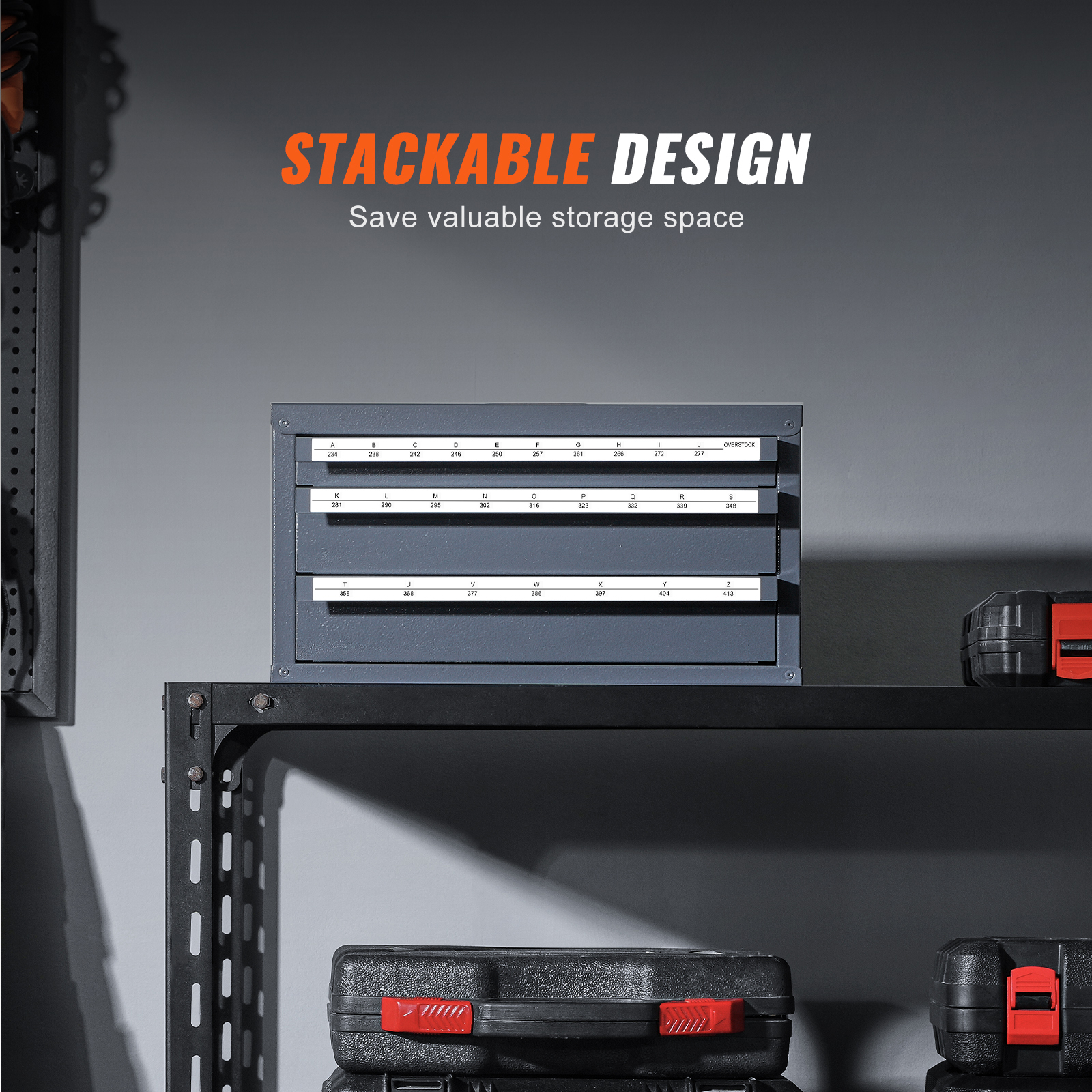 Industrial Steel Drill Bit Dispenser Cabinet - 3-Drawer A-Z Letter Size Tool Organizer with Ball-Bearing Slides & Labels