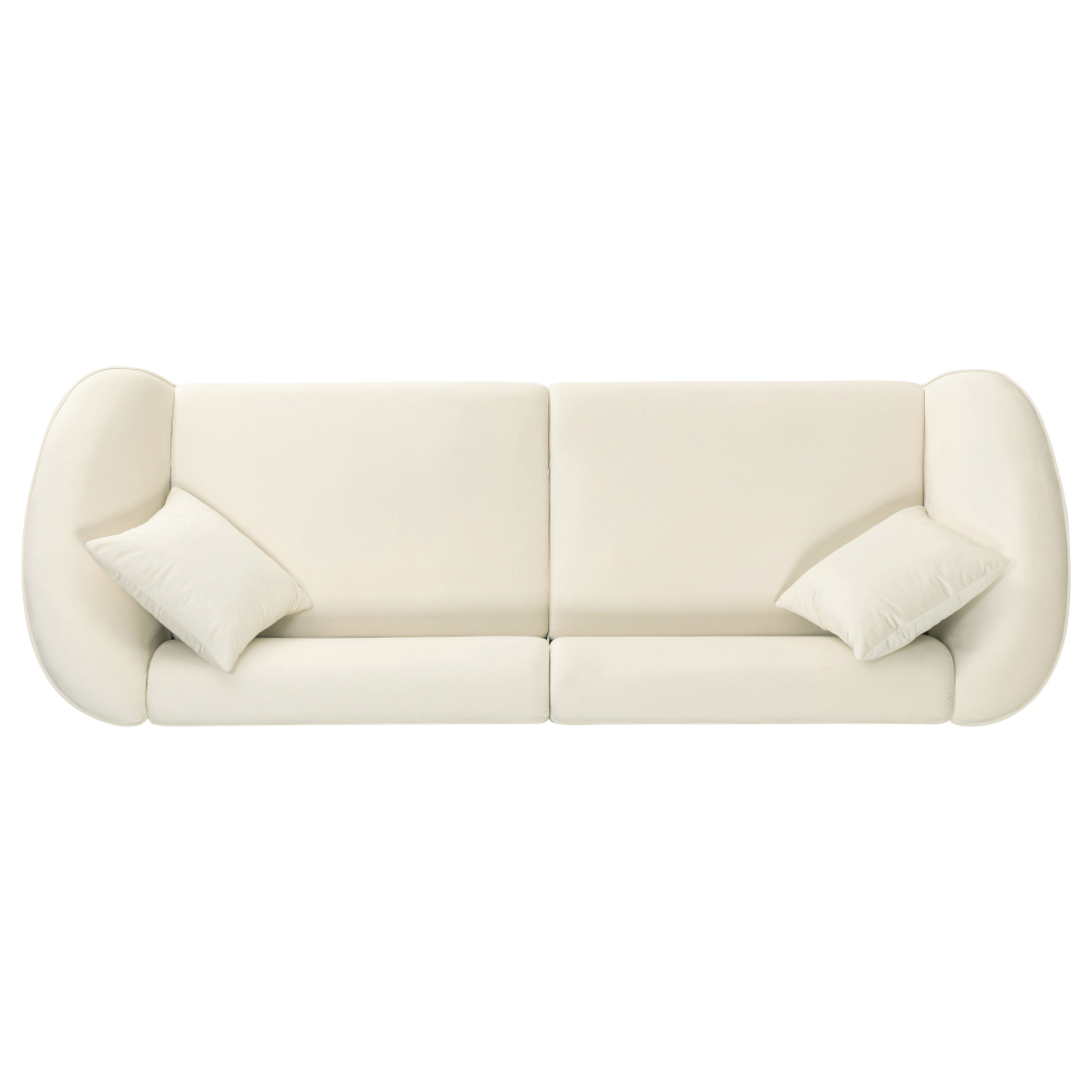 87" Curved Contemporary Sofa in Off-White Velvet: Plush 3-Seater Sectional for Modern Living Room Decor