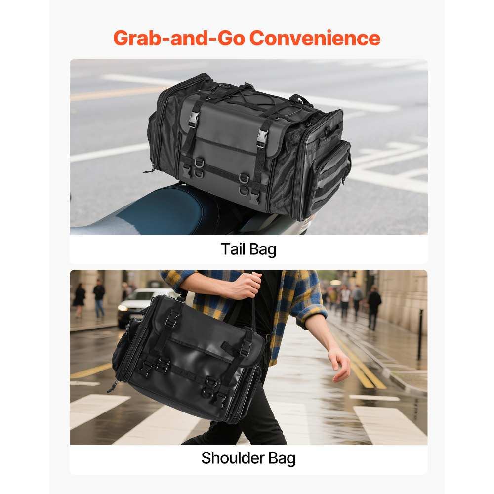 40-60L Expandable Motorcycle Tail Bag - Waterproof Rear Seat Luggage with Rain Cover & Shoulder Straps for Touring, Cruiser & Dirt Bikes